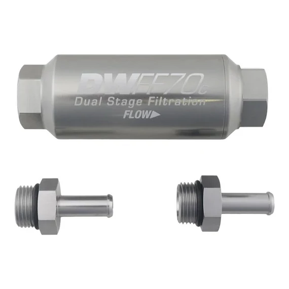 DeatschWerks kompakt üzemanyagszűrő készlet 3/8 10 mikronos, 70 mm-es, 3/8-os üzemanyagszűrő szett