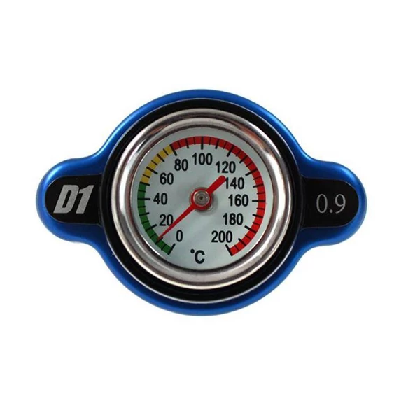 D1Spec radiátor sapka hőmérővel 28mm 0.9 Bar kék