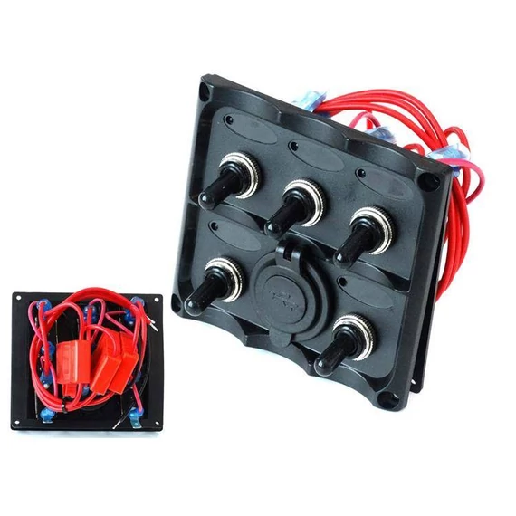 Kapcsolópanel 12V SPST/ON-OFFx5, 2xUSB, 3B 15A IP68