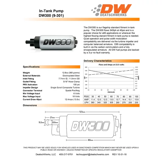 DW300 DeatschWerks üzemanyagszivattyú (320 lph) BMW E36 E46-hoz Beszerelési készlet 9-1031