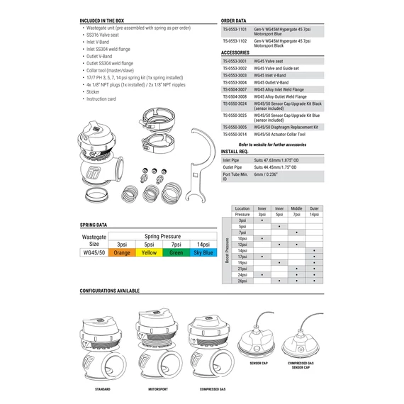 Turbosmart Wastegate WG45M GenV Hypergate 45 14psi Motorsport Fekete