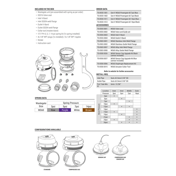 Turbosmart wastegate WG60 GenV Powergate 60 7psi Fekete WG60 GenV Powergate 60 7psi Fekete