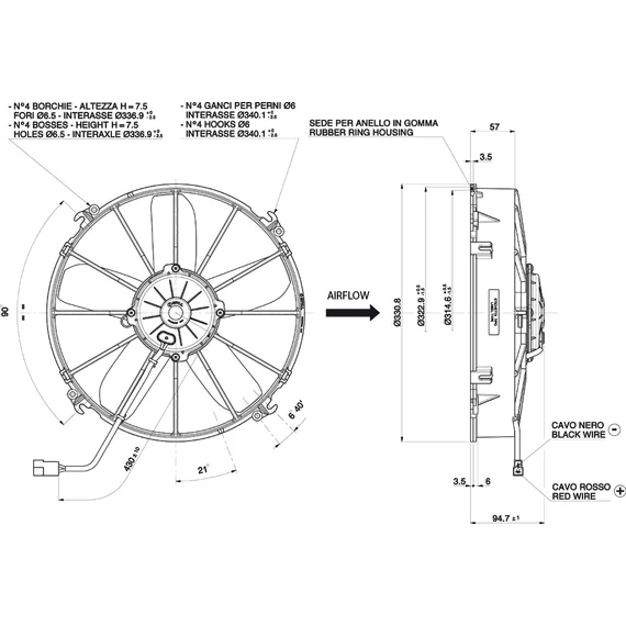 Axiális szívó hűtőventilátor SPAL 12V VA01-AP70/LL-36A (305 MM)