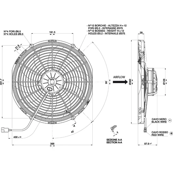 Axiális szívó hűtőventilátor SPAL 12V VA08-AP71/LL-53A (350 MM)