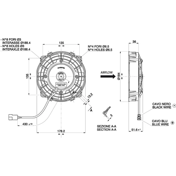 Axiális szívó hűtőventilátor SPAL 12V VA22-AP11/C-50A (167 MM)